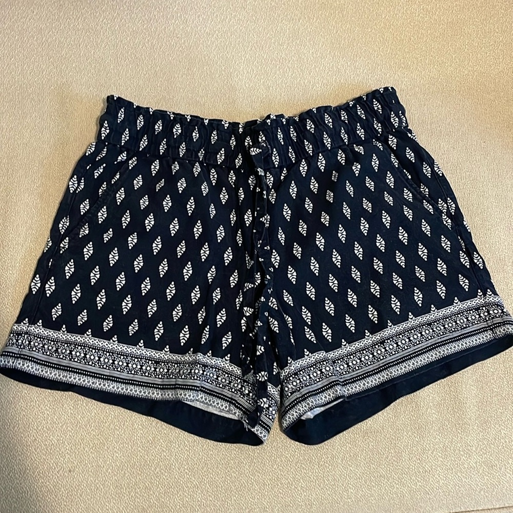 Loft boho navy and white print drawstring shirts. Size small.